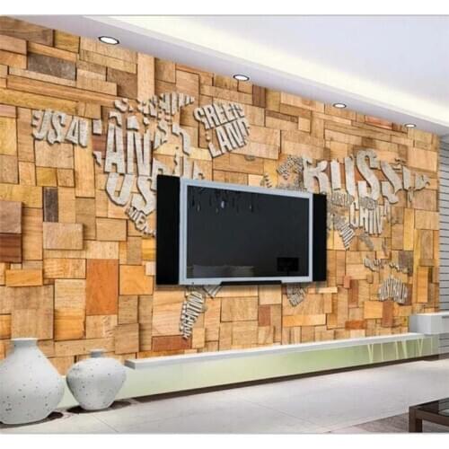 Beibehang Wallpaper custom large upscale modern minimalist retro wooden board abstract world map miniature background wall