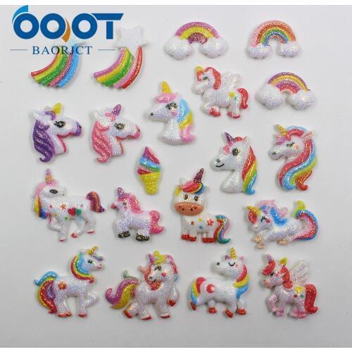 OOOT BAORJCT 20312-19,10pcs 25mm*23mm Variety Cartoon unicorn Rainbow horse,Trinkets ornaments Decorations,DIY handmade material