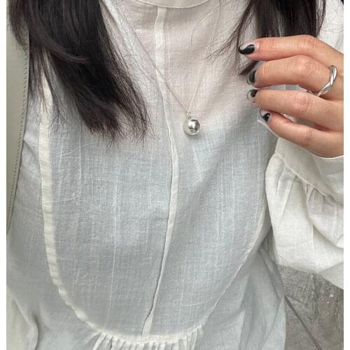 Amaiyllis 925 Sterling Silver Simple Geometric Ball Clavicle Necklace Personalized Round Bead Necklace Pendant Jewelry