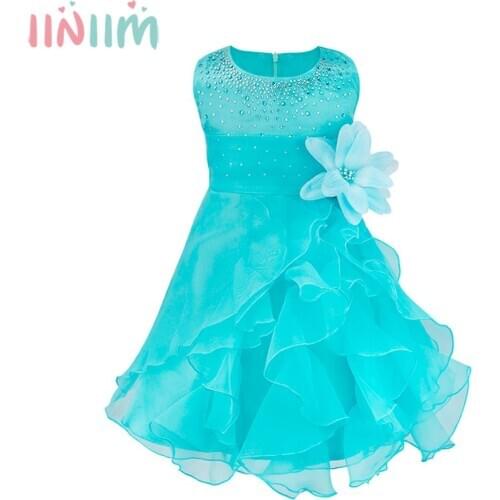 Iiniim Vestido infantil festa Baby Girls Dress Baptism Toddler Gown Pageant Dress Pearls Princess for Wedding Party Clothes