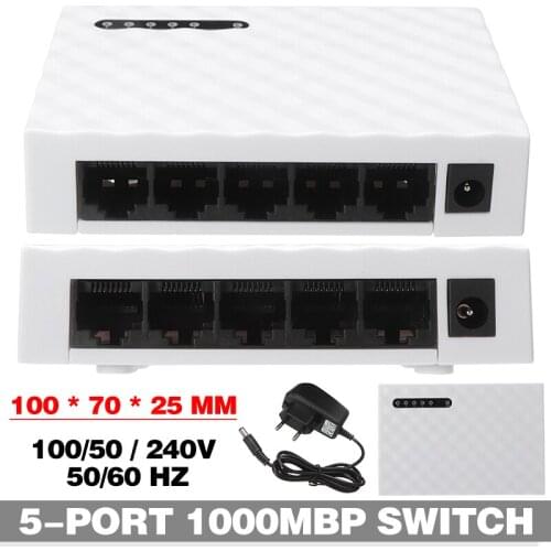 POHIKS 1pc High Quality 5 Ports Gigabit Switch 10/100/1000Mbps RJ45 Ethernet Network Switches With EU Plug Power Adapter