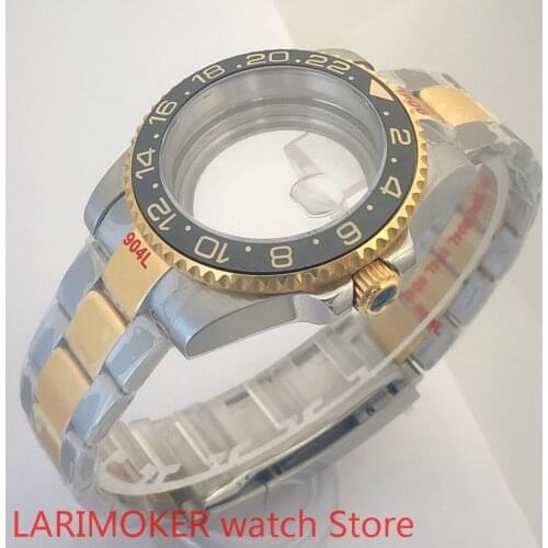 Transparent back 40mm sapphire glass case with 904L stainless steel bracelet with ETA NH36 MH35 case yellow blue bezel