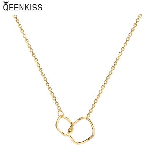 QEENKISS NC716 Fine Jewelry Wholesale Fashion Trendy Woman Girl Birthday Wedding Gift Geometric 18KT Gold Pendant Necklace