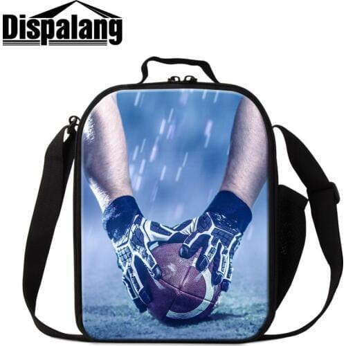 Dispalang Design Rugbyl Printed Lunch Sack Case for Teens Insulated Child Lunch Box with Compartments Portable Boys Cooler Pack
