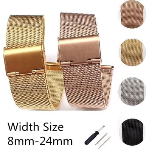 High Quality 04 Milanese Watchband 12 14 16 18 20mm 22mm 24mm Stainless Steel Strap Band Replacement Bracelet for Smart Watch