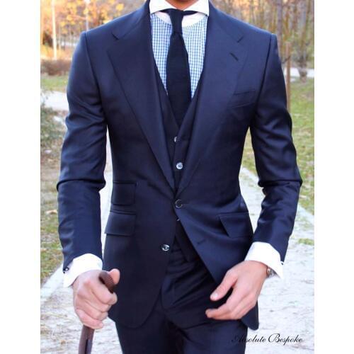 Custom Made wool blue suits For Men Groom Wear Mens Wedding tuxedos slim fit best men suit(Jacket+Pant+Vest)