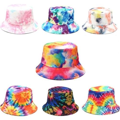 Summer Hats for Women Men Sun Hat Tie-die Printed Reversible Double-sided Foldable Bucket Hats Sunscreen Hats шляпа женская 2021