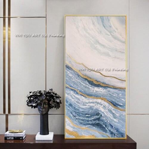 Modern Abstract Blue Sea Canvas Painting Handpainted Picture Wall Art for Living Room Decoration Bedroom Home Room Home Decor