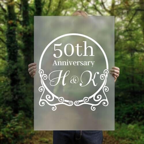 Stylish 50th Anniversary Customizable First Letter Name Glass Wedding Sticker Template Removable Sticker A006796
