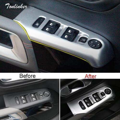 Tonlinker Interior Windows Control Cover Stickers for Citroen C5 Aircross 2017-19 Car Styling 4 PCS ABS/Stainless steel Stickers
