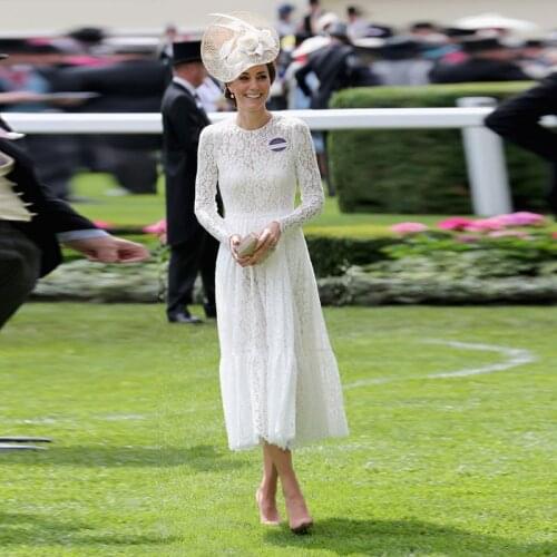 Kate Middleton Plus Size High Quality New Party Sexy Vintage Elegant Whirte Lace Long Dresses