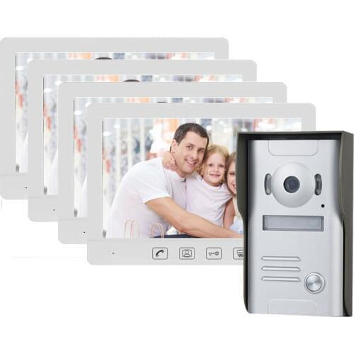 ZHUDELE 10.1" LCD Video Door Phone Intercom Doorbell System Kit IR Camera Door bell Intercom Doorphone 1 PC camera 4 PCS Monitor