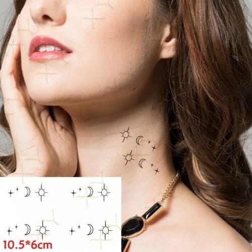 Waterproof Temporary Tattoo Sticker Star Sun Moon Feather Snake Flash Tattoo Fake Tatto Neck Wrist Arm Finger for Women Men