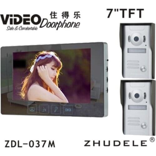 ZHUDELE Top Quality 7" Color Video Door Phone Video Intercom 2 Doorbell IR Night Vision 700TVL Camera for Villa Wholesale