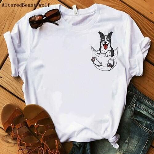Women vogue white tops Border Collie pocket graphic T-Shirt 2019 border collie tshirt print female harajuku funny shirt clothes