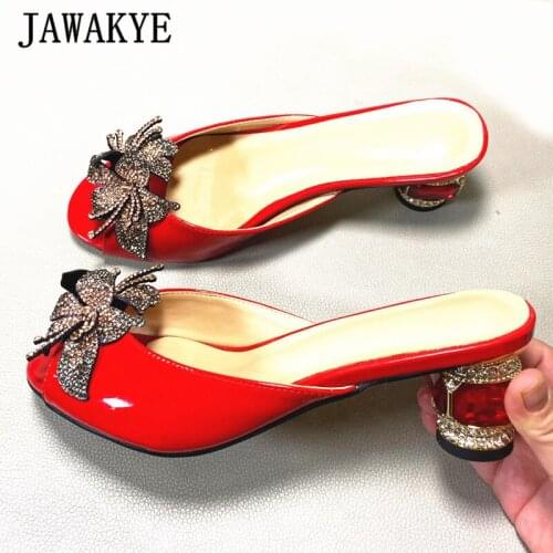 JAWAKYE New Jeweled Heels Summer Slides Runway Mules Women Metal Flower Peep Toe Ladies Dress Slippes Formal Party Bride Shoes