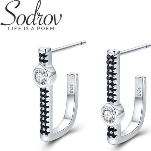 SODROV Trendy 925 Sterling Silver Earrings Flower Black Spinel Wedding Stud Earrings for Women Silver 925 Jewelry I018