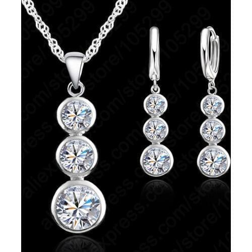 New Fashion 925 Sterling Silver Super Clear Crystal Cubic Zirconia Gourd Design Necklace Pendant Earrings Sets For Women