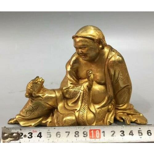 6.30" Collection Chinese pure copper gilt Hand-made Liuhai Toad statue