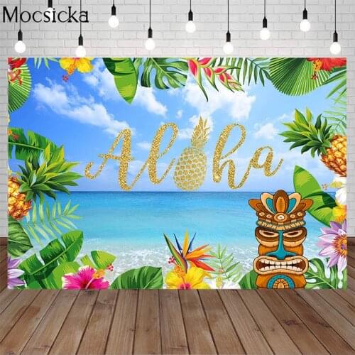 Aloha Summer Backdrops Tropical Floral Hawaiian Sea Pineapple Tiki Party Photography Background Decoration Banner Photo Studio