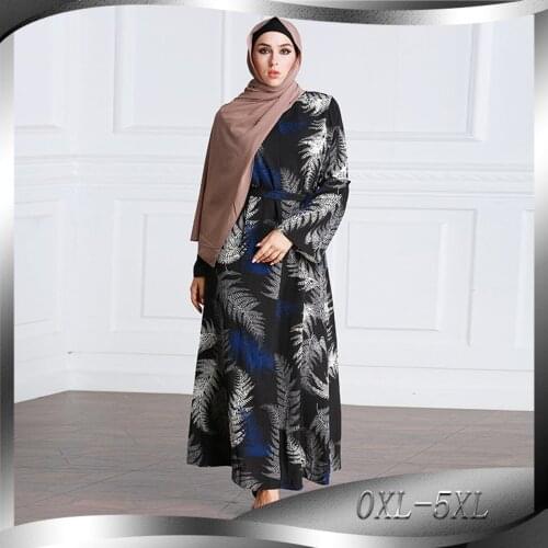 BianFeng Womens Fashion Robe Paris Pearl Muslim Abaya Dress Flower Print Long Sleeve Patchwork Dress Plus Size Color Black