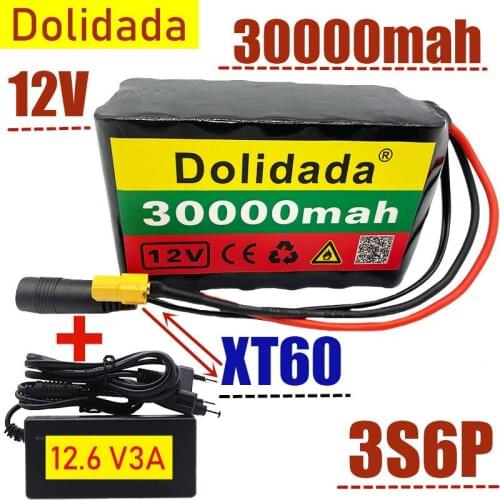 3S6P 12V 30Ah 40A BMS orline battery pack 18650 li-ion cells 30000mah XT60 DC5521 400Watt High Power Motor Scooter light+Charger