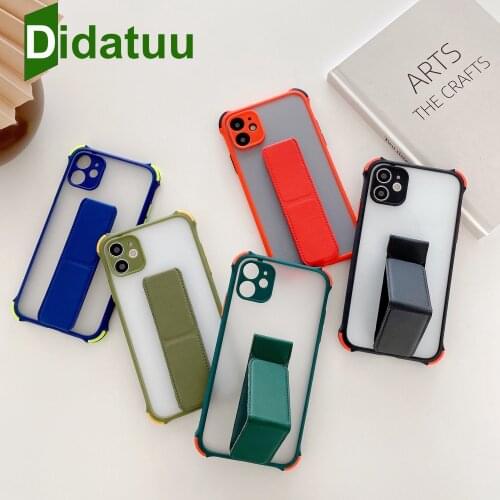 Wrist Strap Stand Phone Case For iPhone 6 6S 7 8 Plus 11 12 Mini X XS XR PRO MAX SE2020 Shockproof Matte Transparent Bumpe Cover