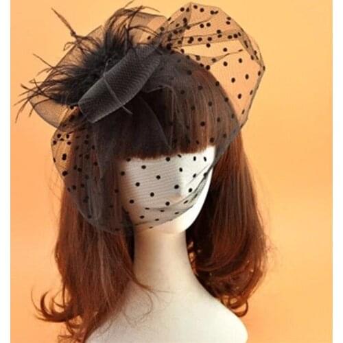 Black Headband Veil for Wedding Woman Headdress Feather Hair Clip Hair Accessories Cheongsam Catwalk Dinner Jewelry Accessories