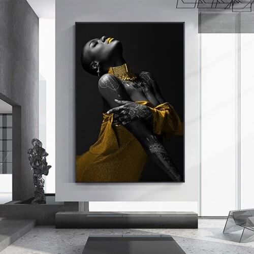 Black Woman Art Pictures Print Canvas Posters Sexy African Women Wall Art Scandinavian Oil Painting for Living Room Decoration