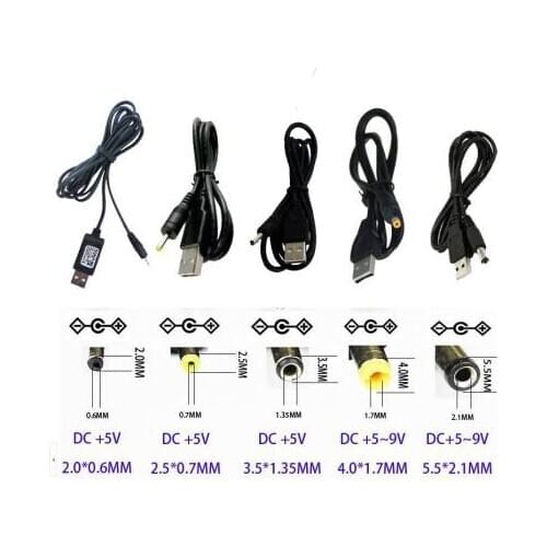 DC Power Adapter Plug USB Convert To 2.5*0.7/3.5*1.35/4.0*1.7/5.5*2.1mm Black Shape Right Angle Jack With Cord Connector Cable