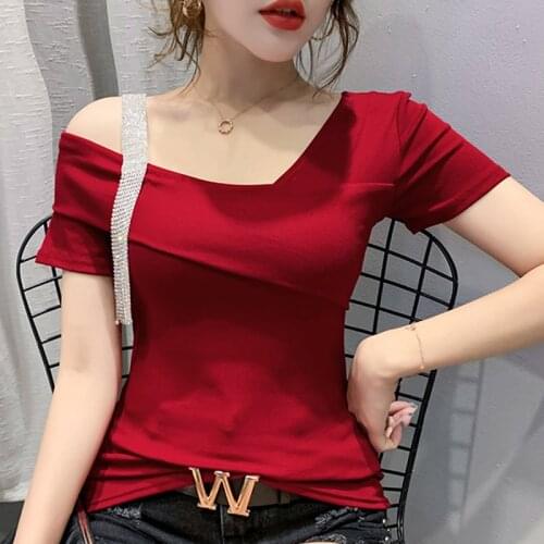 European Summer clothes Korean fashion bottoming shirt Strapless Diamond Tops Women Short-sleeved T-shirt Ropa Mujer