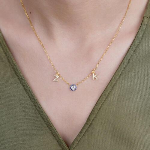 Vaoov 925 Sterling Personal Evil Eye Letter Woman Necklace - Made in Turkey