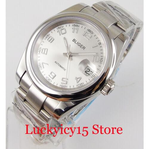 Classic BLIGER Automatic Men Watch 21 Jewels MIYOTA 8215 Movement Brushed Oyster Band Sapphire Crystal Screw Crown