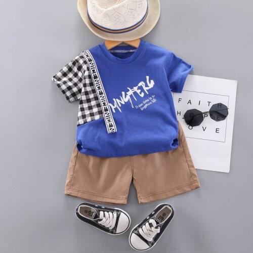 Newborn Baby Boy Clothes Set Summer Casual Cotton Patchwork Plaid T-Shirt+Shorts 2pc Infant 0-4 Year Toddler Girls Clothing