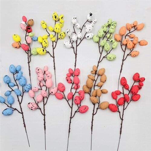 Creative Easter Egg Tree Decor Branches Painted Eggs Green Leaves Simulation Bouquets Home Decor Spring Party Ornament
