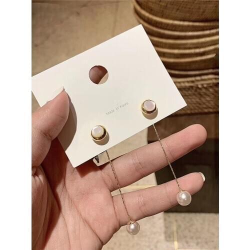 Earrings round metal chain tassel long earrings back hanging earrings temperament earrings Elegant exquisite metal ear nail