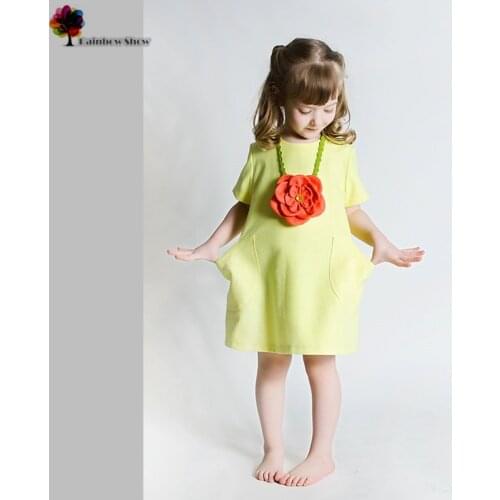 Mand Wish New Summer Spring Girls Dress Lovely Short Sleeve Cotton Dresses with a Flower Necklace Top Grade Children Clothing