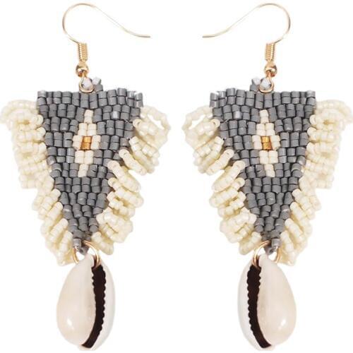 MANILAI Handmade Resin Beaded Statement Earrings for Women Shell Pendant Wedding Party Drop Earrings Boho Jewelry