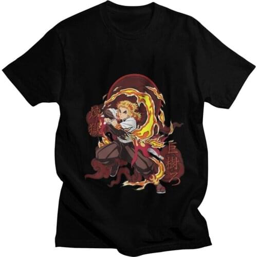 Rengoku Kyojuro Fire T-shirt Mens Novelty T Shirt Short Sleeve Cotton Kimetsu No Yaiba Anime Manga Tshirt Urban Tees Tops Gift