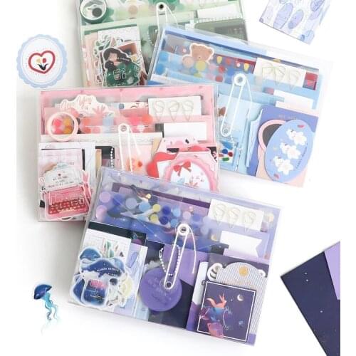 90pcs/pack Kawaii Scrapbooking Material Set Journaling Sticker Aesthetic Washi Tape Planner Decoration for Diary Supplies