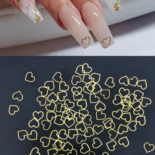 100pcs Gold/Silver Metal Heart Nail Decal Cute Rivet 3D Nail Art Decoration Rhinestone Accessories For Valentines Day 2021 hot