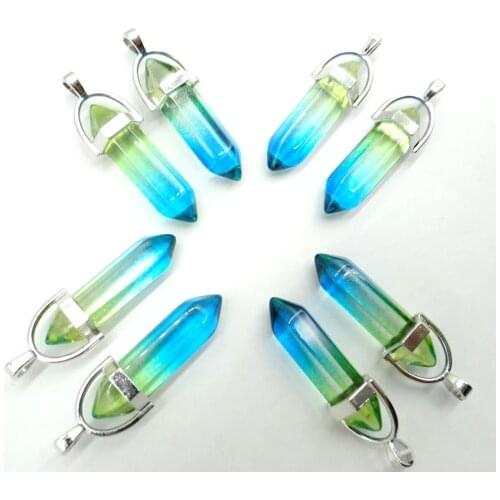 Natural stone Titanium Crystal pillar Turquoises Quartz Crystal lapis pendants for diy Jewelry making necklace Accessories10PCS