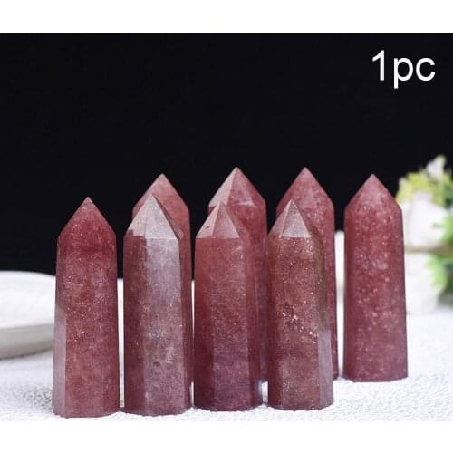 Natural Crystal Point Strawberry Crystal Healing Stone Obelisk Quartz Wand Tower Ornament For Home Decor Energy Stone Pyramid