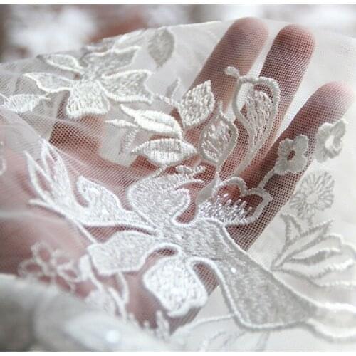 New sequined mesh embroidery lace fabric Simple wedding dress veil DIY accessories white
