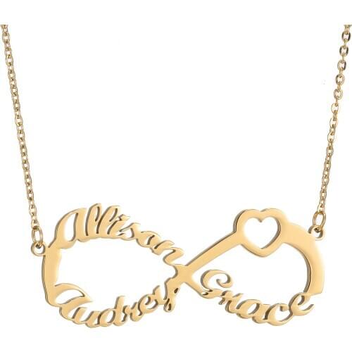 Infinity Custom Name Necklace Personalized 3 Names Heart Stainless Steel Necklace Nameplate Necklaces Gifts for Mom Dad Family