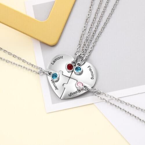 4Pcs Best Friend Forever and Ever CZ Birthstone BFF Necklace Heart Pendant Friendship Family Puzzle Stitching Necklace Choker