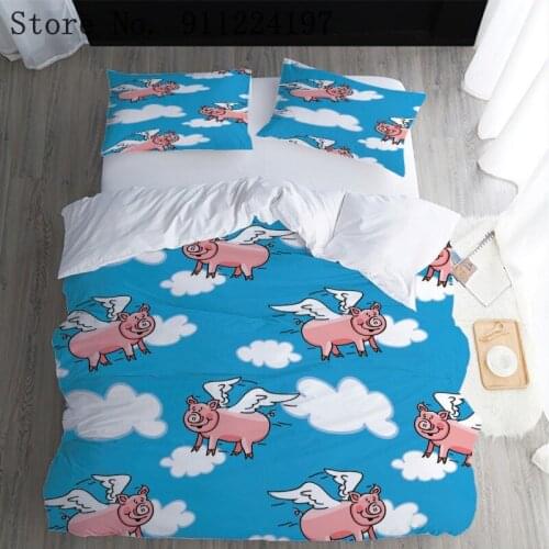 Blue Sky Duvet Cover Cartoon Pig Bedclothes For Kids Adults 3pcs Quilt Cover Single Double Queen King Size Comforter Bedding Set
