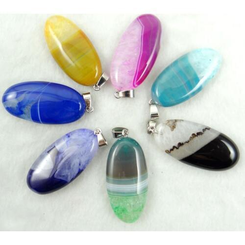 Brazil Agates Pendant Natural Stone oval Quartz Crystal Charm for DIY Pendant Jewelry Making Necklace