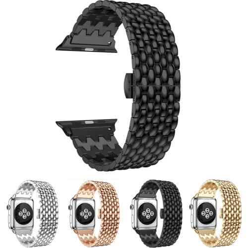 Neway Metal Stainless Steel Solid Watch Band For Apple Watch Series 4 3 2 1 iWatch 40mm 44mm 38mm 42mm Strap Rose Gold Black