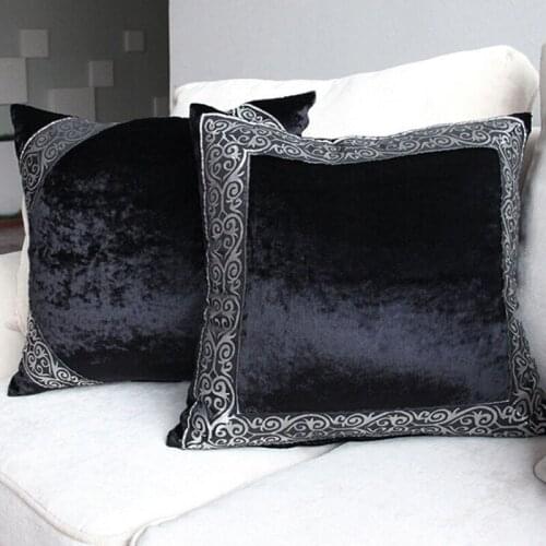 High-end Home Furnishing Black Grey Velvet Throw Pillow Cushion Sofa Cushion Car Luxurious Velvet Pillow Cover with Ribbon